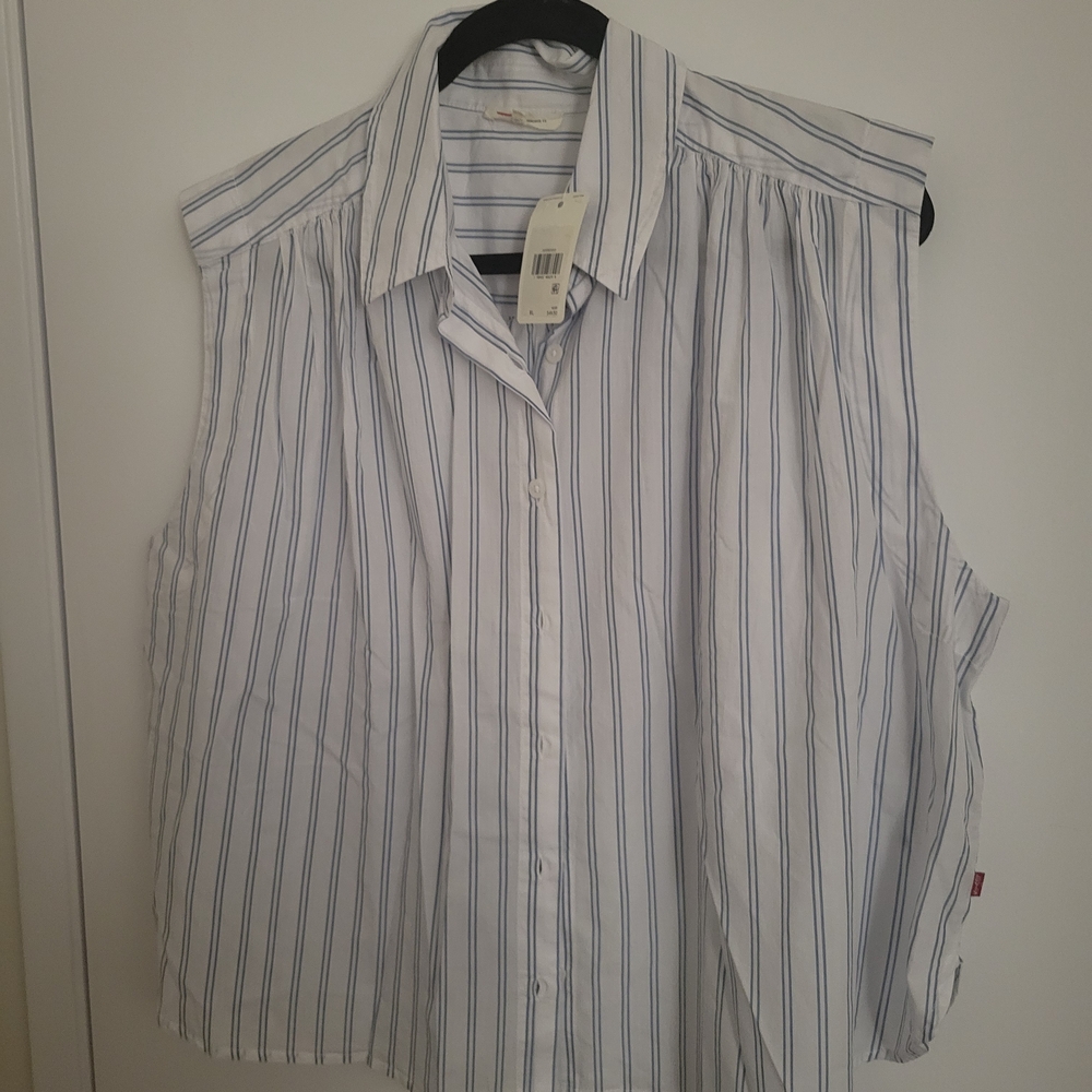 NWT Womans Levis Cotton Striped Sleeveless Button-Up Shirt - Size Xl